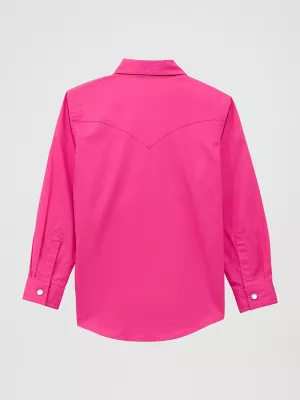 Girl's Long Sleeve Solid Western Snap Shirt in Pink