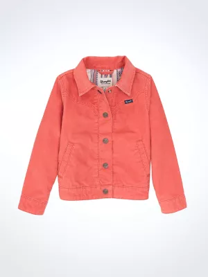 Girl's Flannel Lined Corduroy Jacket in Coral