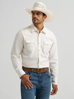Men's Wrangler Retro Premium Western Snap Solid Shirt in Egret