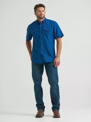 Wrangler Performance Snap Short Sleeve Solid Shirt:Navy:M