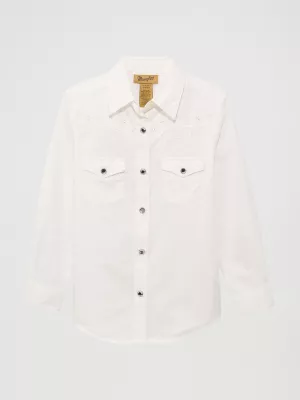 Girl’s Classic Long Sleeve Western Snap Shirt in White
