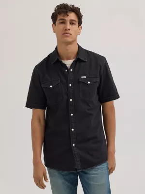 Men's Western Denim Shirt in Off Black