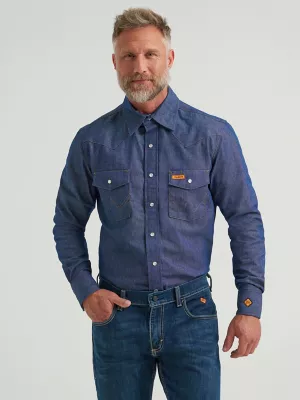 Wrangler® FR Flame Resistant Long Sleeve Denim Work Shirt in Denim
