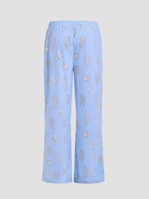 Women's Printed Pajama Pants in Blue