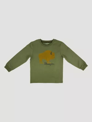 Wrangler Boy's Long Sleeve Graphic T-Shirt in Bison Green