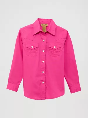 Girl's Long Sleeve Solid Western Snap Shirt in Pink