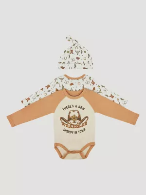 Wrangler Baby Bodysuits & Hat Set in New Sheriff in Town