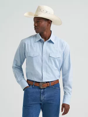 Men's Wrinkle Resist Long Sleeve Western Snap Stripe Shirt in Sky Blue