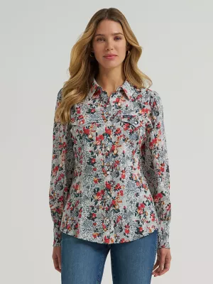 Women's Wrangler Western Snap Slim Blouse in Green