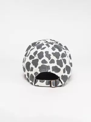 Womens Cow Print Baseball Cap:Black/White:One Size