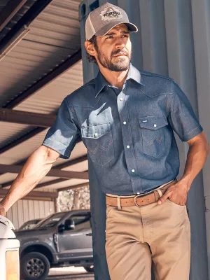 Cowboy Cut® Firm Finish Denim Short Sleeve Work Western Shirt in Rigid Indigo