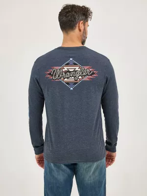 Men's Long Sleeve Back Graphic T-Shirt in Dark Navy