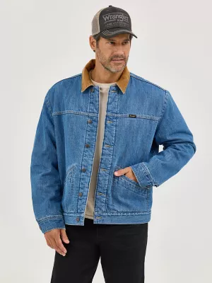 Mens Straight Yoke Sherpa Denim Jacket:Antique Indigo:XXL
