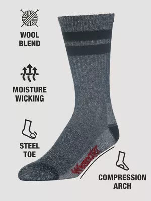 Mens Wool Stripe Work Socks:Black:One Size