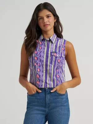 Women's Wrangler Sleeveless Checotah Western Snap Shirt in Purple