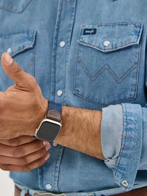 Denim Leather Universal Watchband:Denim:One Size: