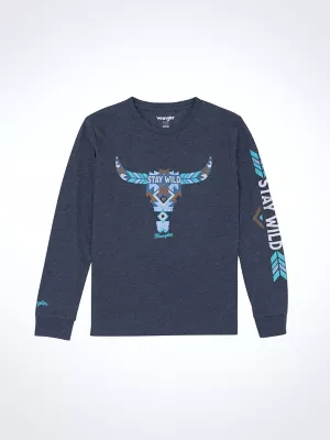 Boy's Long Sleeve Western Graphic T-Shirt in Dark Sapphire