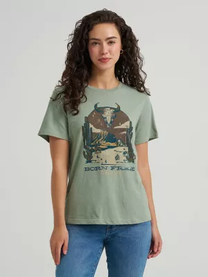 Women's Born Free Graphic Tee in Iceberg Green