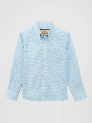 Boy's Classic Button-Down Print Shirt in Diamond Blue