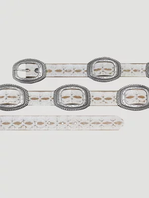 Womens Slider Conchos Belt:White:XXL