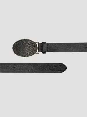 Womens Floral Embossed Belt:Black:XL