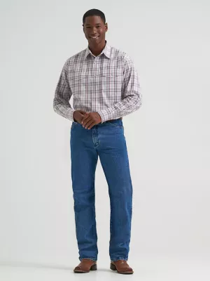 Men's Wrinkle Resist Long Sleeve Western Snap Plaid Shirt in Pewter