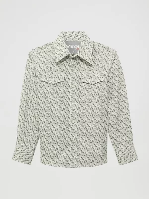 Boy's Wrangler® 20X® Advanced Comfort Western Snap Print Shirt in Olive Cacti