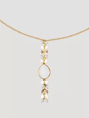 Teardrop Pendant Beaded Necklace Earring Set:White:One Size