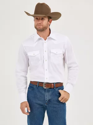 Wrangler® Western Snap Shirt - Long Sleeve Solid Broadcloth in White