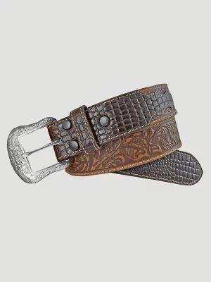 Men's Carved Croco Embossed Belt in Tan