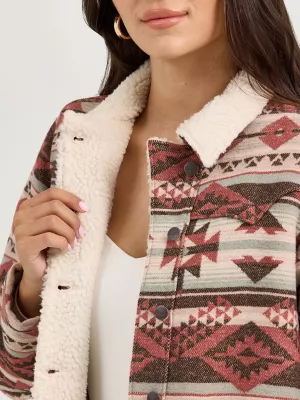 Women's Wrangler® Sherpa Lined Jacquard Barn Jacket in Burgundy