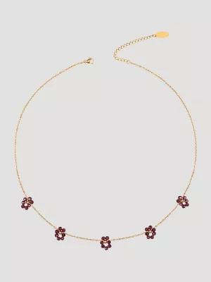 Flower Chain Necklace with Bracelet Set:Burgundy:One Size