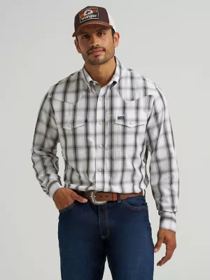 Men's Wrangler Performance Snap Long Sleeve Plaid Shirt in Shadow Grey