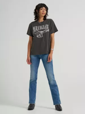 Women's Logo Eagle Graphic Tee in Faded Black