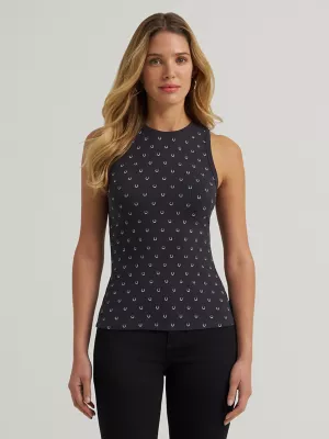 Women's Wrangler Printed Slim Goddess Tank in Black Horseshoe
