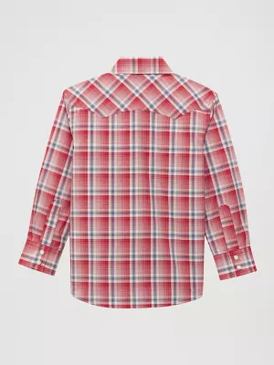 Boy's Wrangler Retro® Western Snap Plaid Shirt with Front Sawtooth Pockets in Red Vermilion