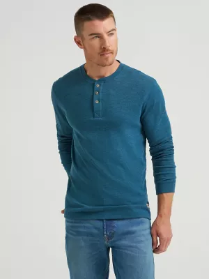 Mens Five Star Waffle Henley:Majolica Blue:3X