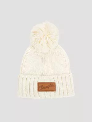 Womens Ribbed Pom Pom Beanie:Cream:One Size: