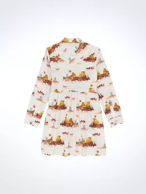 Girl's Long Sleeve Printed Western Snap Dress in Mesa White