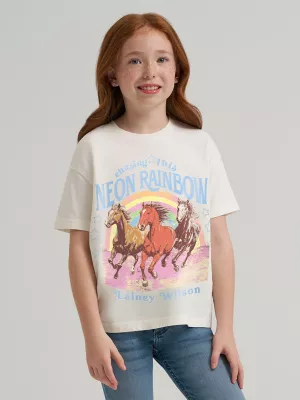 Girl's Wrangler x Lainey Wilson Neon Rainbow Tee in White