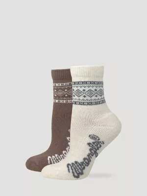 Womens Fairisle Quarter Socks 2 Pack:Cream/Mocha:One Size