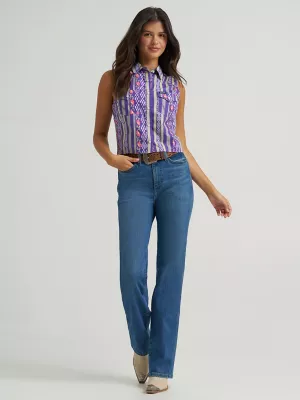 Women's Wrangler Sleeveless Checotah Western Snap Shirt in Purple