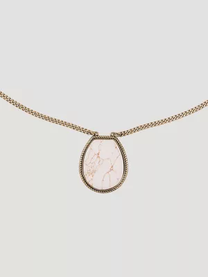 Stone Pendant Necklace with Earring Set:Beige:One Size