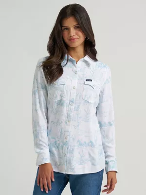 Women's Wrangler Country Toile Western Slim Snap Shirt in White