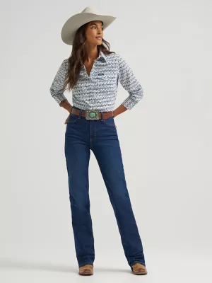 Women's Wrangler All Occasion Western Snap Shirt in Blue Boots