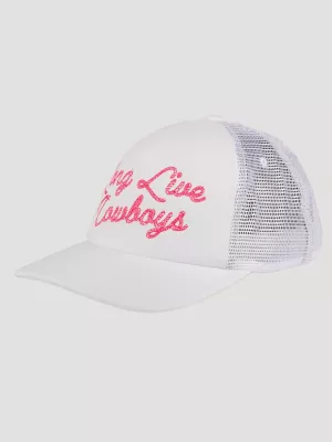 Womens Long Live Cowboys Baseball Cap:White:One Size