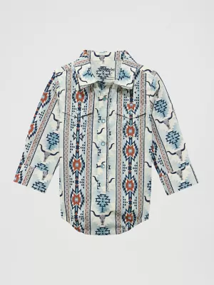 Baby Boy's Long Sleeve Checotah Western Snap Bodysuit in Gray Steerhead