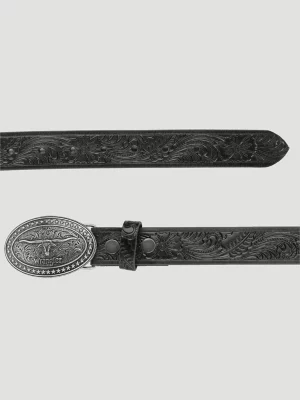 Boys Longhorn Buckle Emboss Belt:Black:L/XL
