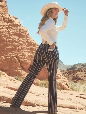 Wrangler x Lainey Wilson Striped Flare Jeans in Yarn Dye Blue