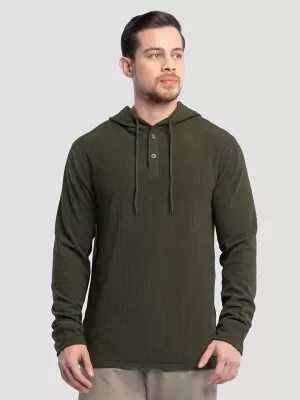 Men's Hooded Workwear Grid Fleece Henley in Olive Green